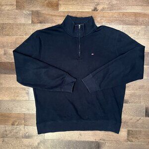 Tommy Hilfiger 1/4 Zip Mock Neck Sweatshirt Men's Size L Navy Blue Pullover Logo